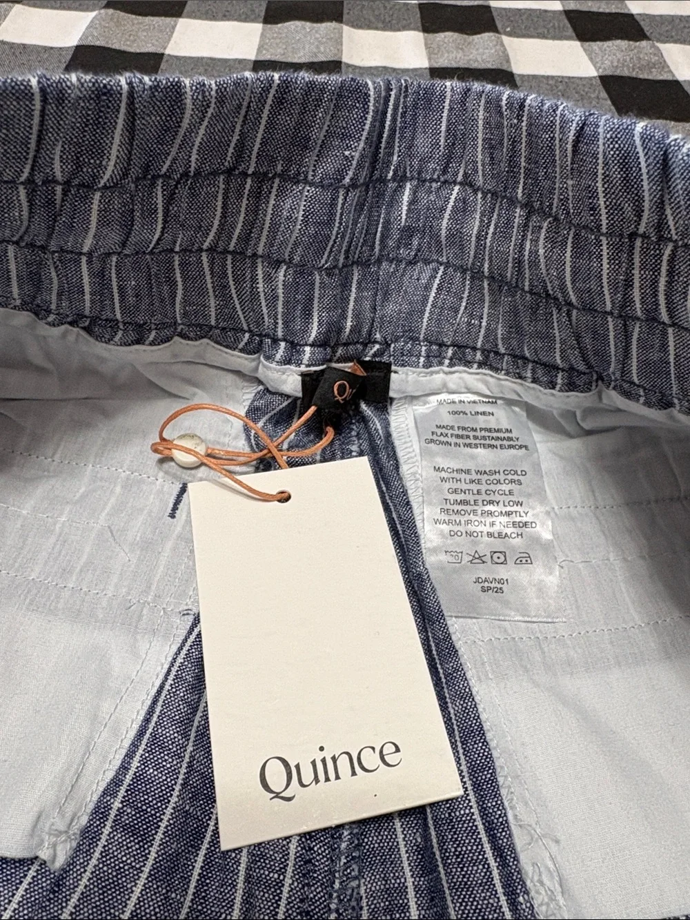 Quince Blue White Stripe Wide Leg Chambray Linen Pants Womens Large Pull On Crop